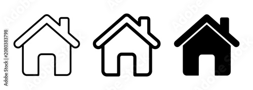 House Icons Set: Outline and Solid Black Home Symbols for Web and App Design, Real Estate and Property Concepts