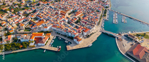 Fotografie Old Town of Pag and Marina from Above