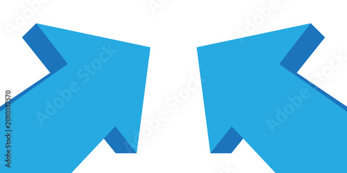 Foto Two opposing 3d arrows pointing towards center indicating intersection convergence or decision making points in strategic design