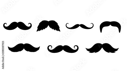 Canvastavla Set of black mustache silhouettes isolated on white background