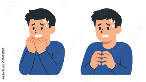 Tableau sur toile Anxious man hand gesture cartoon character set