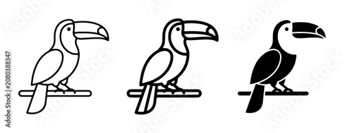 Toucan Icons Set, Tropical Bird Vector Graphics, Simple Line Art and Silhouette Illustrations for Wildlife and Nature Designs