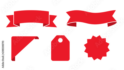 Φωτογραφία Set of red ribbon banners labels and corner tag shapes