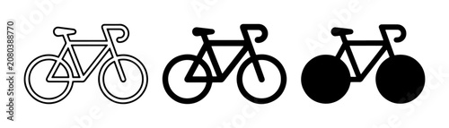 Bicycle Icons Set: Outline, Silhouette, and Solid Black Road Bike Graphics for Transport and Sport Concepts