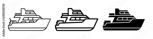 Yacht Icons Set, Luxury Boat Vector Graphics, Cruise Ship Illustrations, Marine Transport Symbols, Watercraft Collection