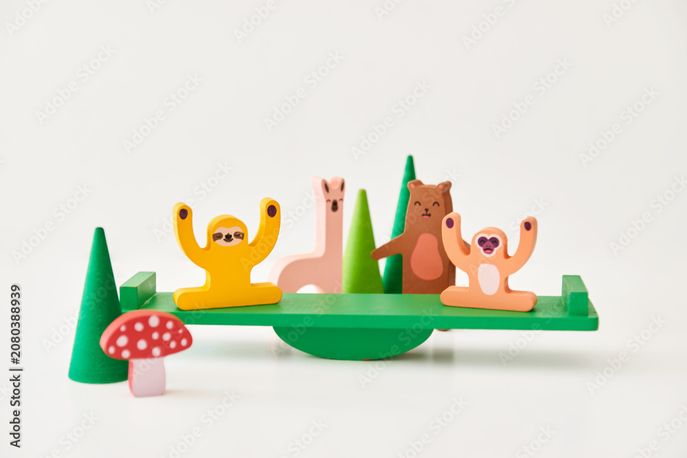 Fototapeta premium Wooden balance game with cute animal figures
