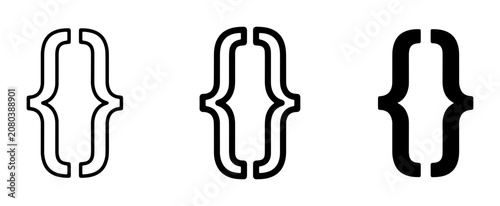 Curly Braces Icons Set, Programming Syntax Symbols, Brackets Collection, Outline and Solid Styles, Vector Graphic Elements