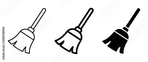 Broom Icons Set, Cleaning Tools Vector Graphics, Household Maintenance Symbols