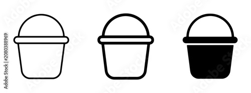 Bucket Icons Set, Simple Outline and Solid Fill Vector Graphics for Beach, Garden, and Cleaning Concepts