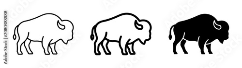 Bison Icons Set: Outline and Silhouette Vector Graphics for Wildlife and Nature Designs