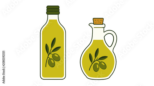 Foto Olive oil bottle and cruet icon set isolated on white