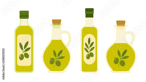 Schilderij op canvas Olive oil bottle and cruet vector icons isolated set