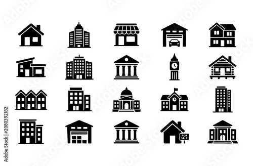 Building and House Vector Icons Set for Real Estate and Architecture