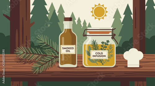Foto Pine Needle Smoked Oil Cold Infusion Aromatic Forest Gastronomy