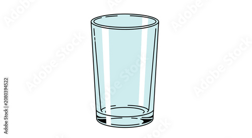 Minimalist glass cup vector illustration, empty transparent drinking glass with blue tint, clean kitchen glassware icon isolated on white background