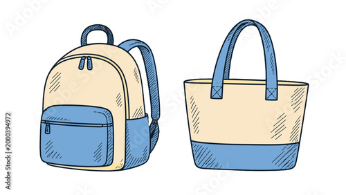 Canvastavla Hand drawn backpack and tote bag vector illustration