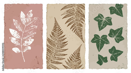 Vintage Botanical Leaf Prints on Textured Paper