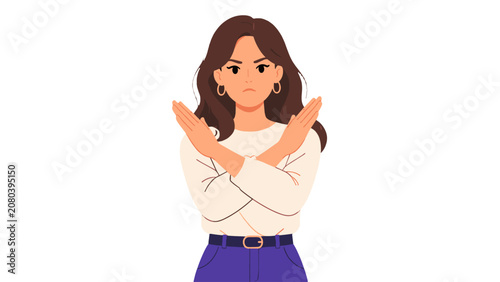 Obraz na plátně Woman making refusal gesture with crossed arms illustration