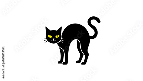 Black Cat Halloween Illustration Yellow Eyes Arched Back