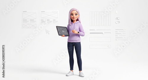 3D UI/UX Designer Character Illustration - Premium Stylized Female Web Designer with Tablet