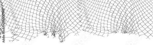The texture of the metal mesh on a white background. Torn steel, metal mesh with holes