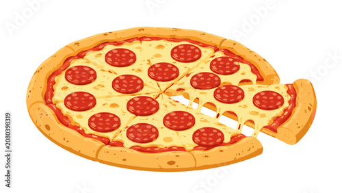 фотографія Pepperoni pizza with one slice lifted in cartoon vector style