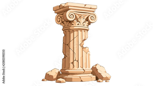 Valokuva Ancient broken stone column with decorative capital