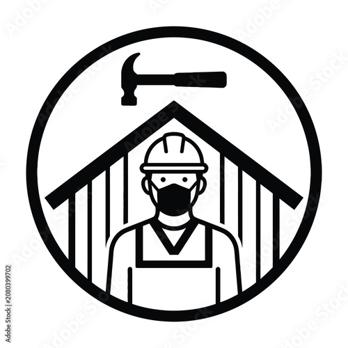 Construction worker in protective gear with hammer