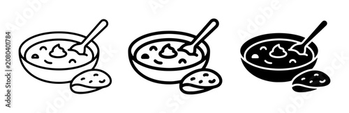 Foto Soup Bowl Icon Set, Hot Meal Vector Graphics, Comfort Food Illustration, Simple