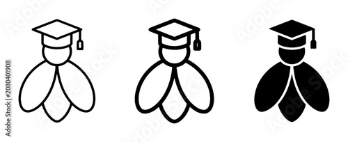 Canvas Print Graduation Cap Firefly Icons, Education Insect Symbols, Knowledge Bug Graphics,