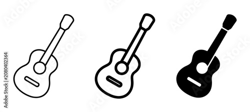 Fotografie Acoustic Guitar Icons, Musical Instrument Vector Graphics, Simple Silhouette and