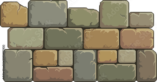 Fotografi Rustic brick wall, stone blocks, staggered masonry pattern, natural tones, archi