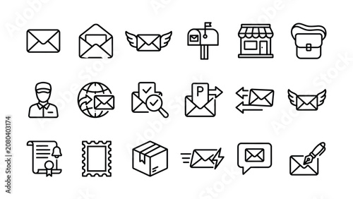 Foto Modern collection of postal service icons depicting various mail delivery commun