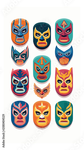 Colorful Mexican Lucha Libre Masks with Bright Designs and Bold Colors for Cultural Entertainment and Wrestling Events