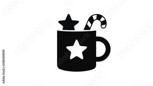 Festive Christmas Mug with Candy Cane and Star Decor in Cozy Holiday Setting