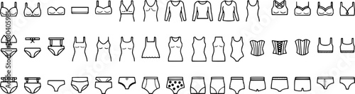 Tableau sur toile Collection of various underwear and lingerie items for women in simple line art