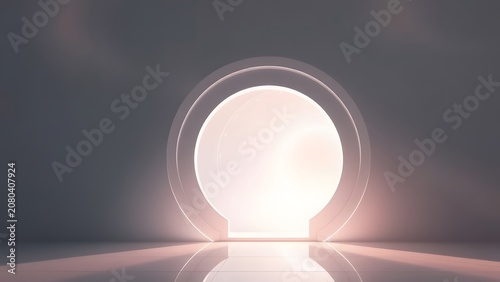 Futuristic Portal with Bright Light and Reflective Floor.