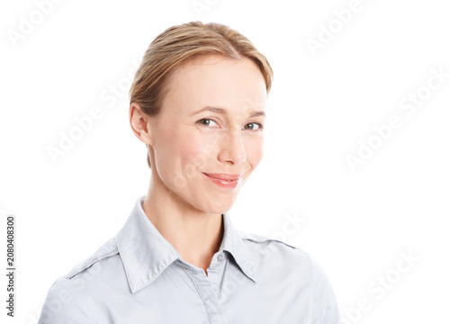Cuadro en lienzo Business, woman and happy portrait in studio for corporate banking, risk assessment and about us