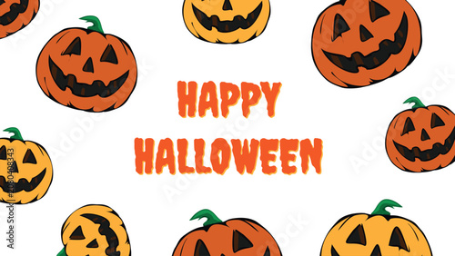 Happy Halloween festival celebration, orange pumpkin lanterns on white background