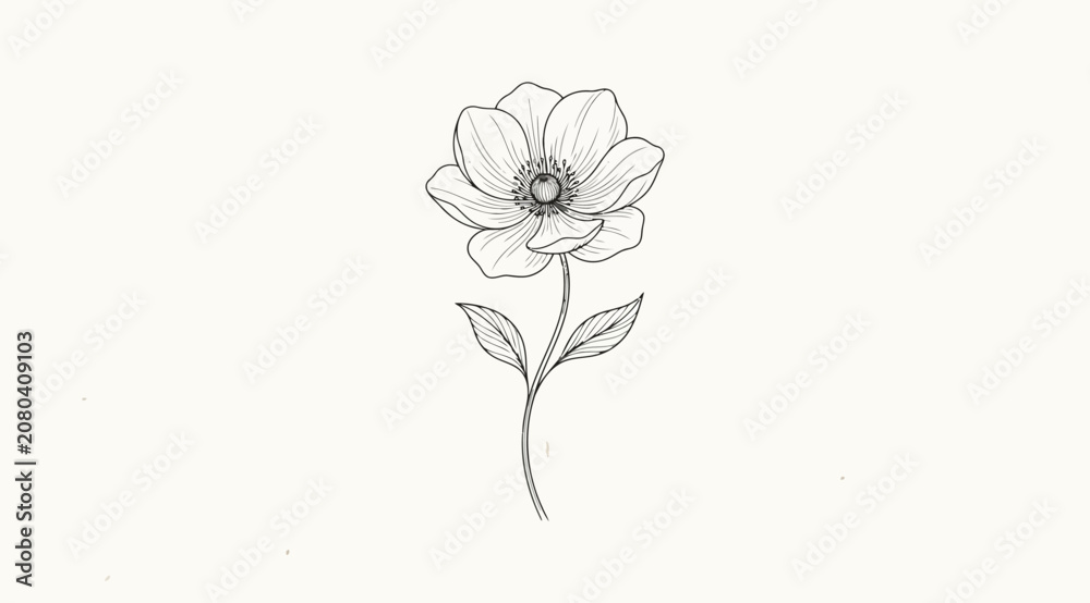 Obraz premium Single delicate handdrawn flower sketch