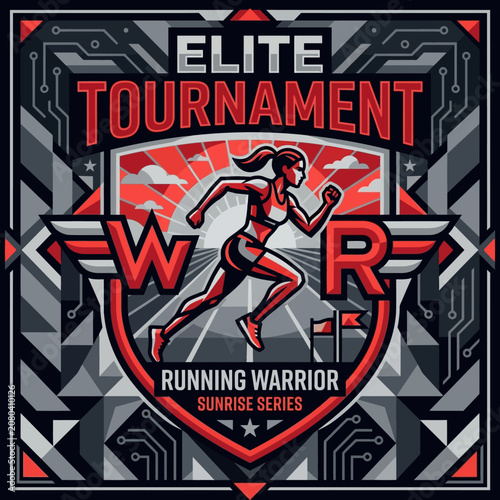 Elite Running Warrior Tournament Sunrise Series Competition Vector Art