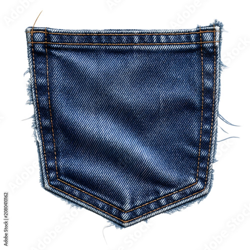 Denim jean pocket with frayed edges isolated on transparent background