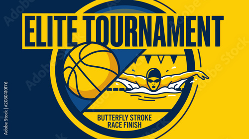 Elite Sports Tournament Featuring Basketball and Swimming Competition Design