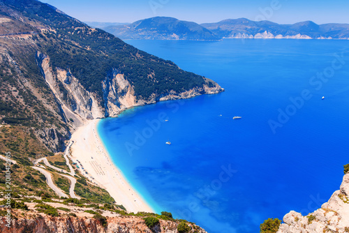 Kefalonia, Greece. View over Myrtos beach, Assos.