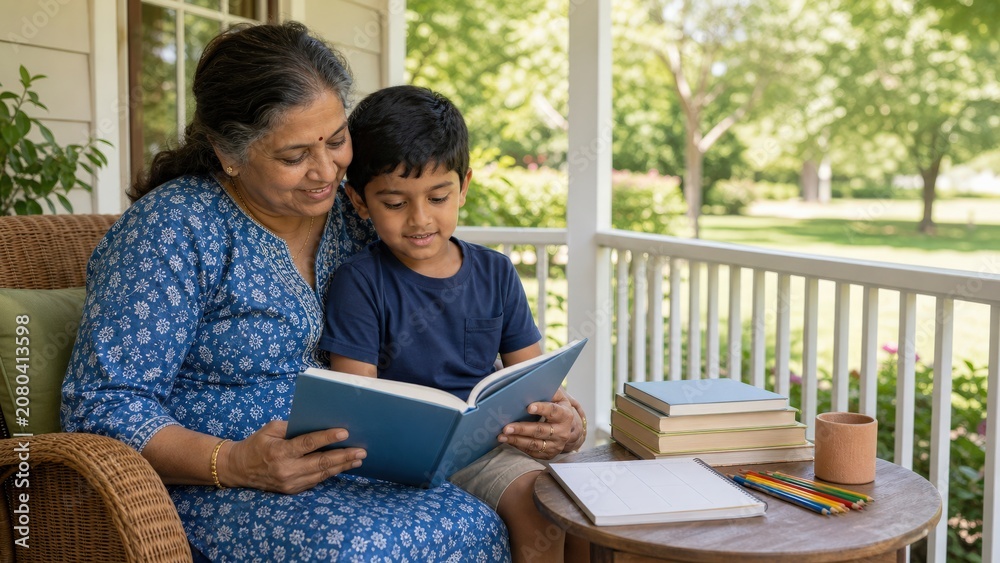 Fototapeta premium Summer Learning Loss Indian Grandmother