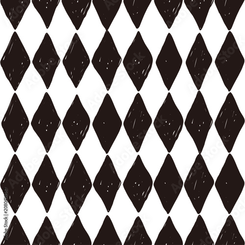 Black and white hand drawn rhombuses seamless pattern, vector geometric background illustration.