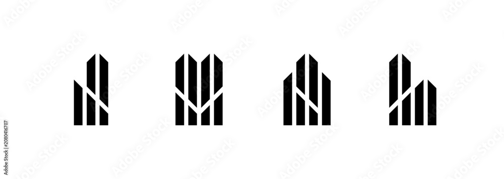 Obraz premium Real estate, city building, architecture, construction, planning and structure, cityscape, skyscraper, residence, apartment complex logo symbol.