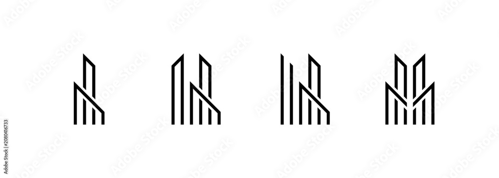 Obraz premium Real estate, city building, architecture, construction, planning and structure, cityscape, skyscraper, residence, apartment complex logo symbol.