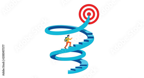 Photos Spiral Staircase With Person And Target Vector Illustration