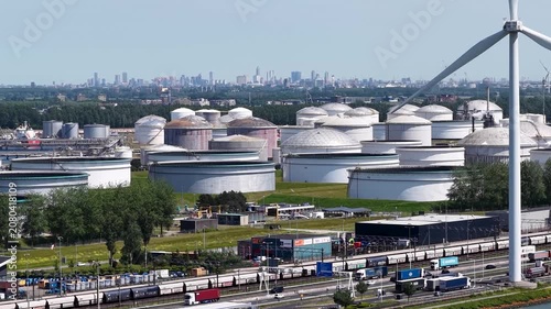 Oil storage terminals at the Europoort port, Maasvlakte Rotterdam Aerial